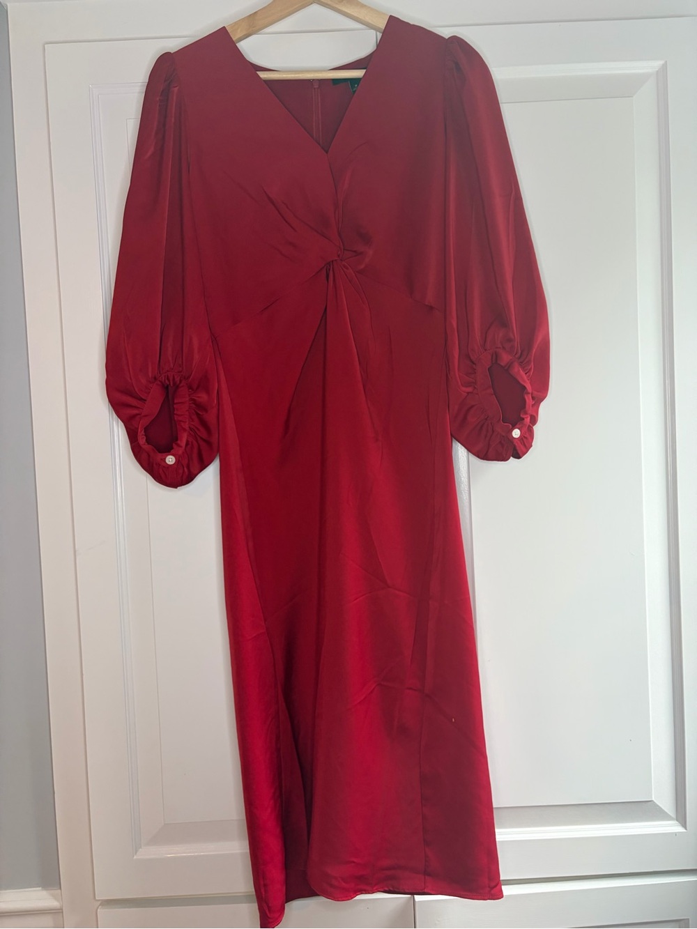 Banana Republic Crimson Twist-Front Midi Dress with Puff Sleeves